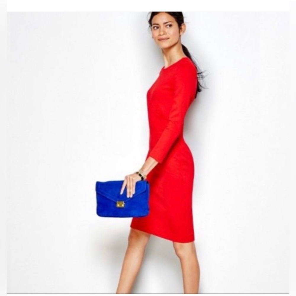 J. Crew Ponte Sheath Red Long Sleeve Dress Size 2
